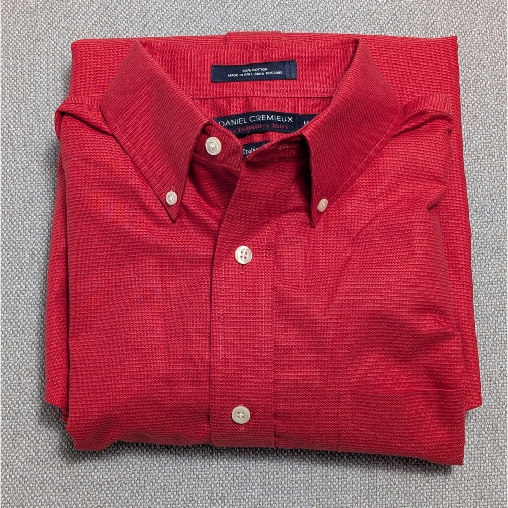 DANIEL CREMIEUX Men's Vintage Dress Shirt Red M 100% Cotton Button Down